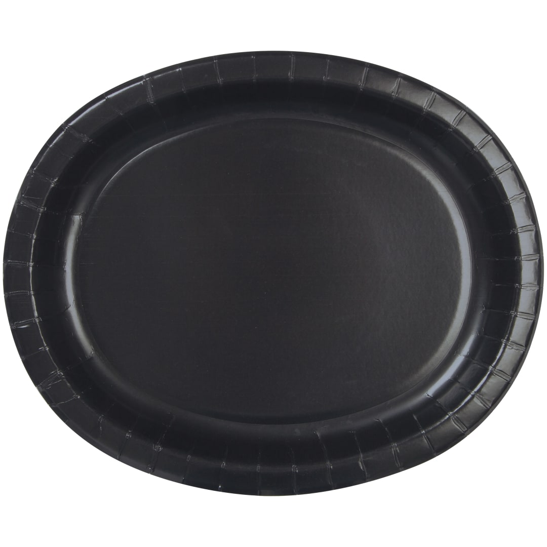 Midnight Black Solid Oval Plates, 8ct