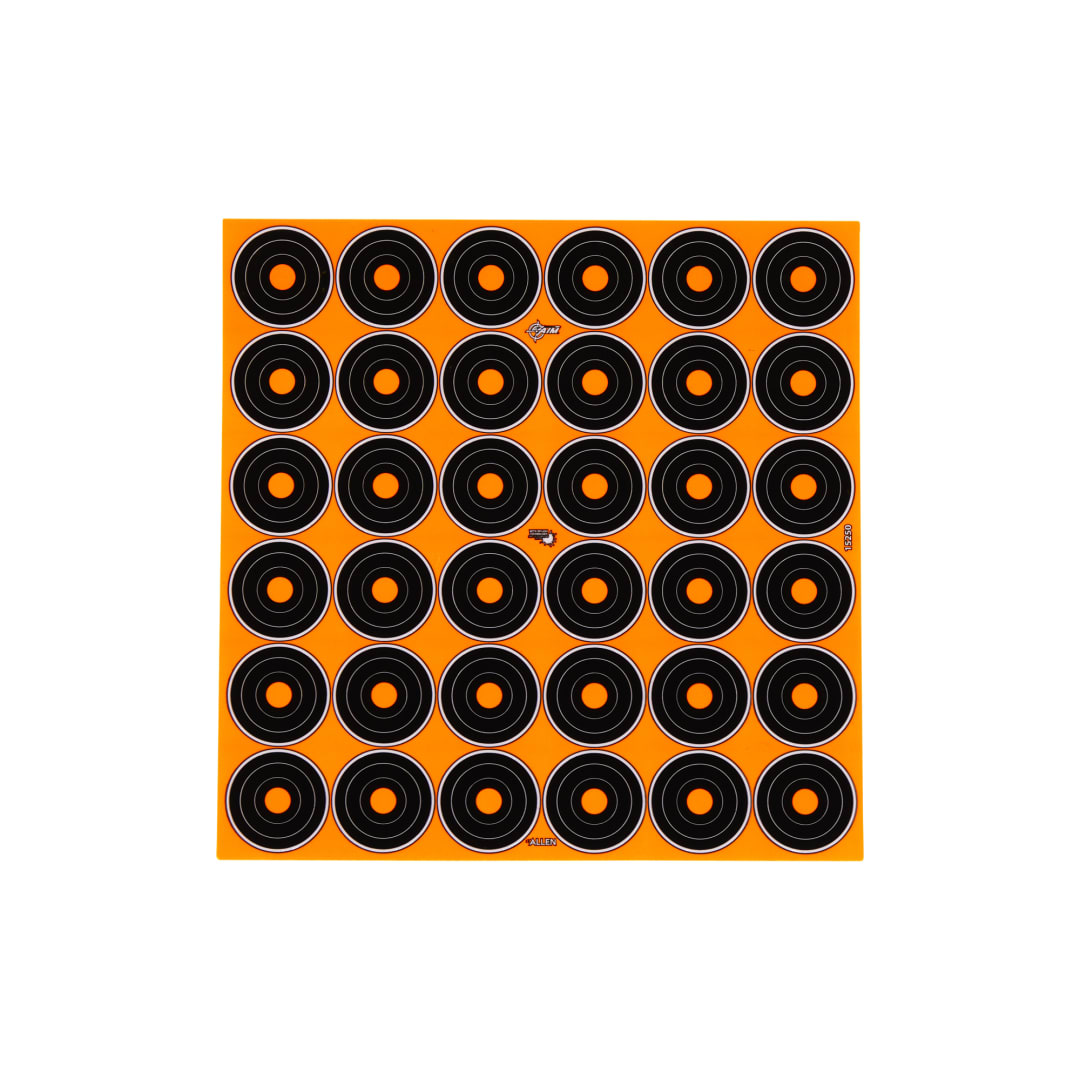 EZ Aim® Adhesive Splash Reactive Paper Shooting Targets, 1" Bullseye, 36 Targets Per Sheet, 12-Sheets, Black/Orange