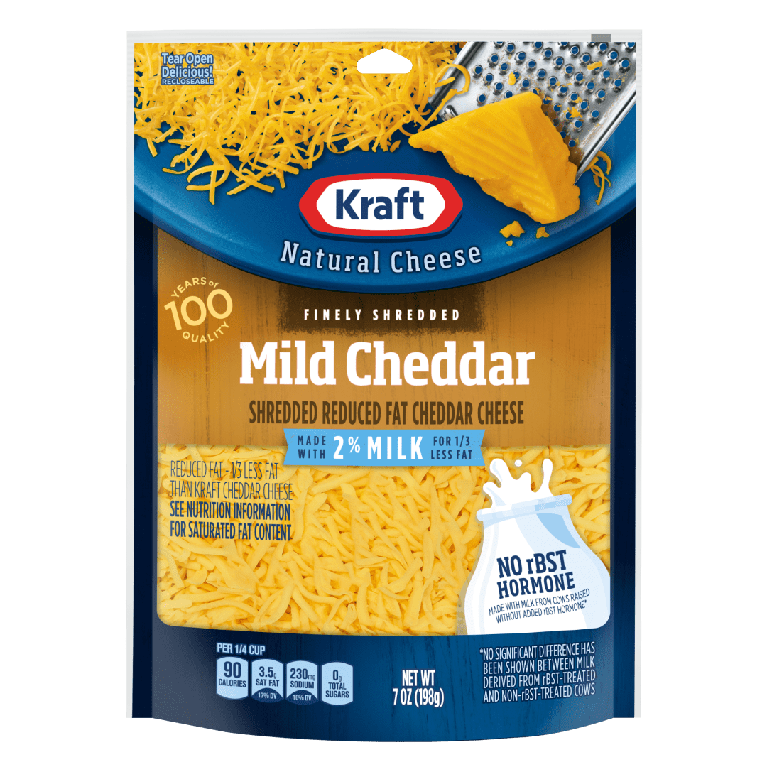 Kraft Mild Cheddar Finely Shredded Cheese with 2% Milk, 7 oz Bag