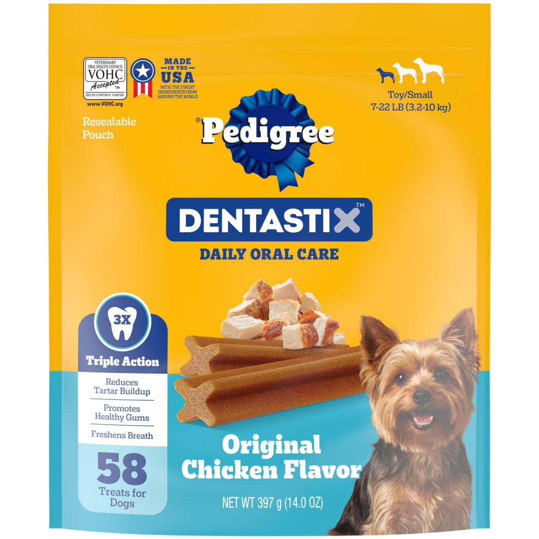 PEDIGREE DENTASTIX Toy/Small Dog Dental Treats Original Flavor Dental Bones, 14 oz. Pack (58 Treats)