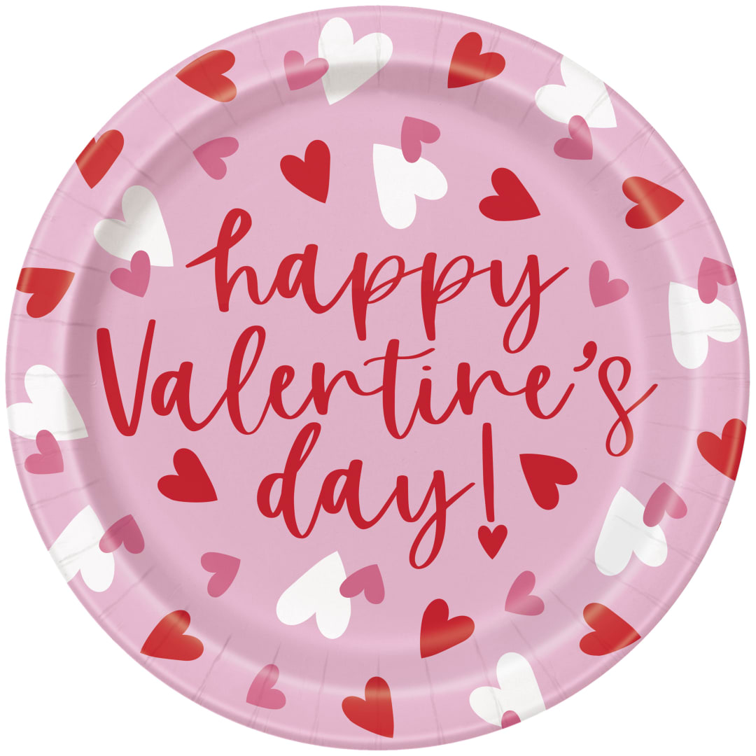 Fluttering Hearts "Happy Valentine's Day!" Round 9" Dinner Plates, 8ct