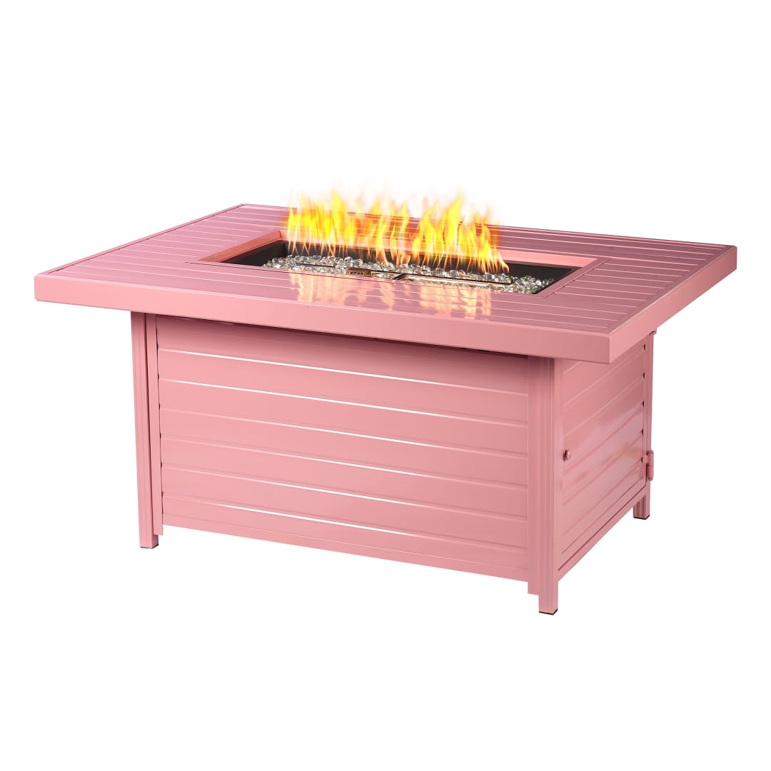 Rectangular 48 in. x 36 in. Aluminum Propane Fire Pit Table, Glass Beads, Two Covers, Lid, 55,000 BTUs in Pink Finish