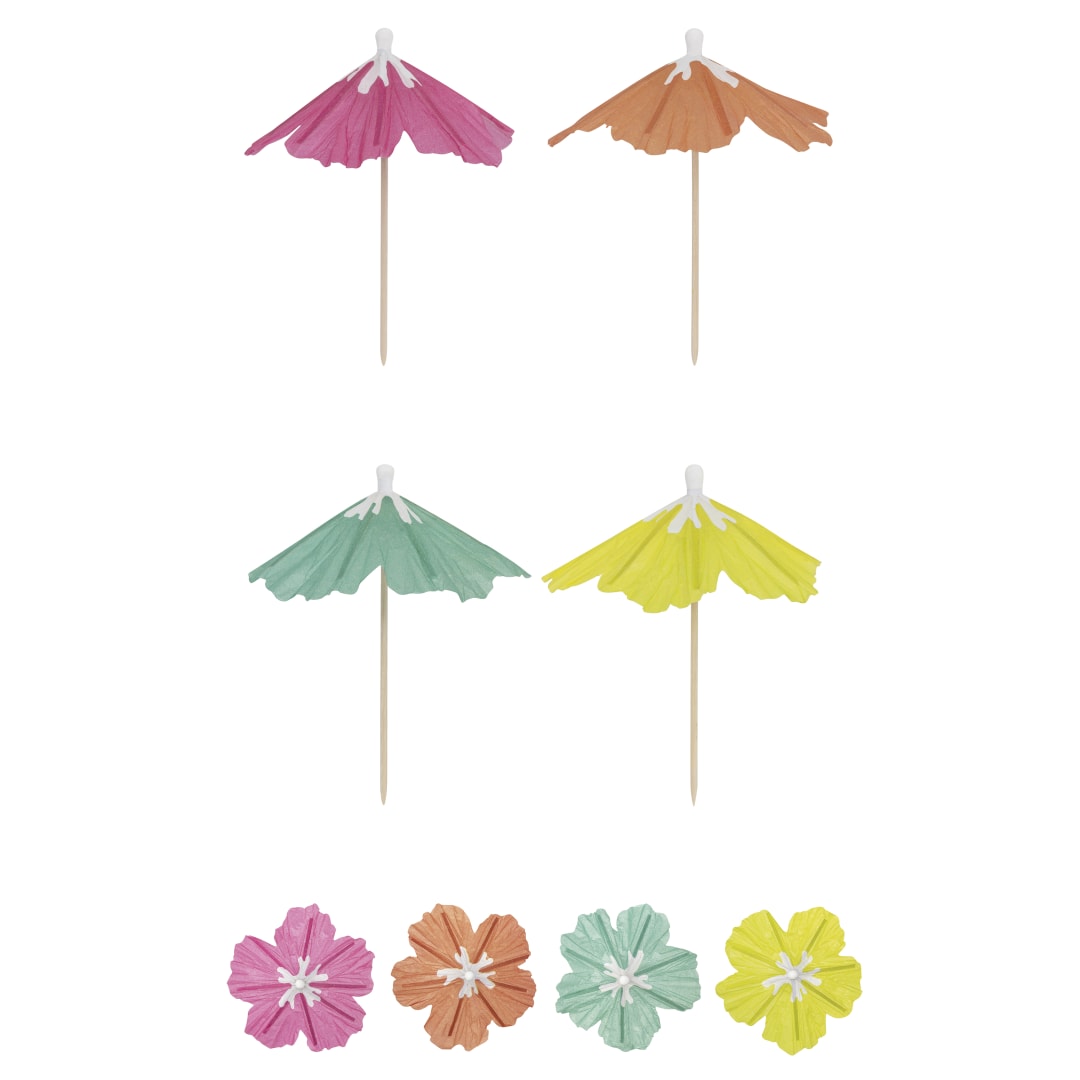 Assorted Hibiscus Flower-Shaped Paper Drink Umbrellas, 24ct