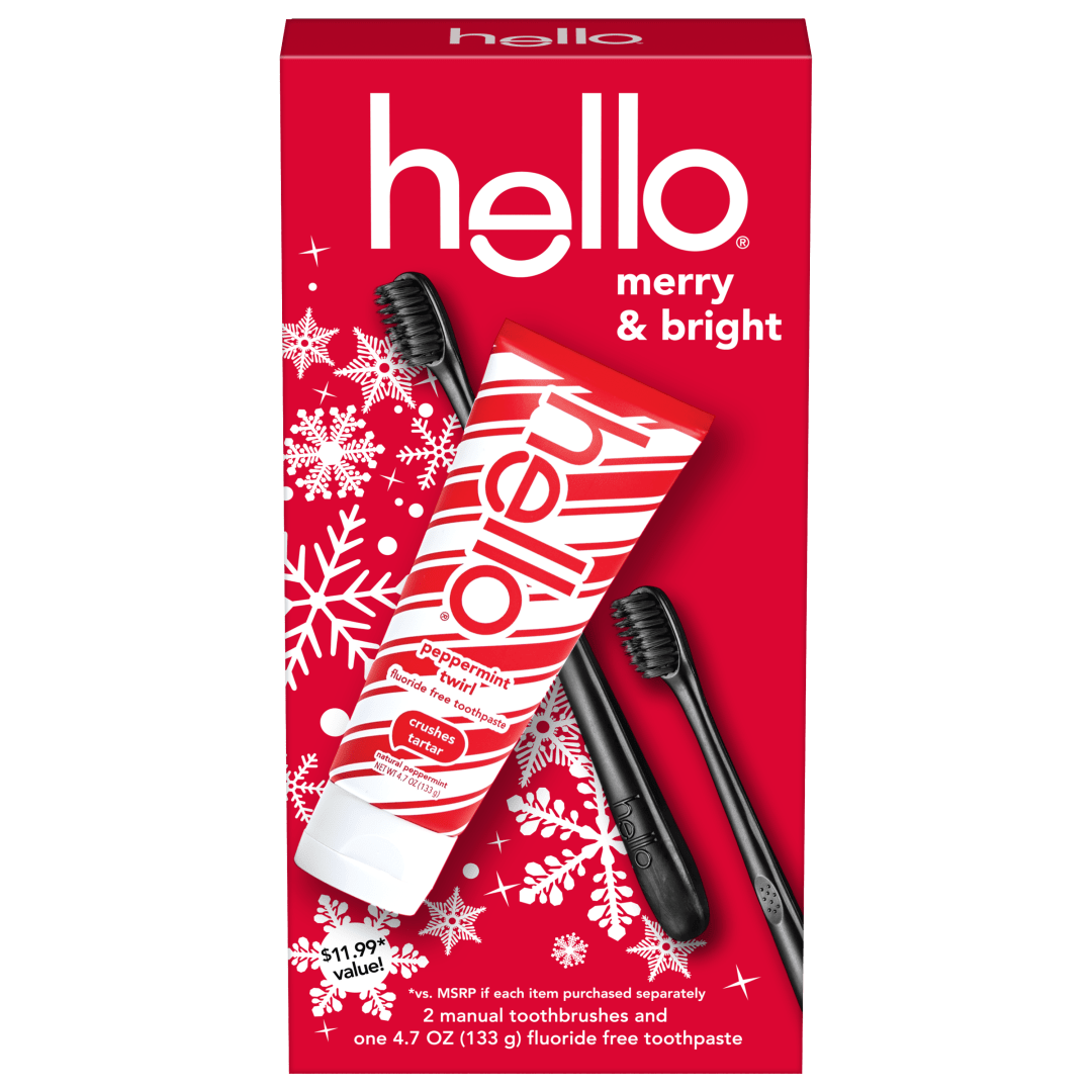 hello Fluoride Free Toothpaste and Soft Charcoal Toothbrush Adult Stocking Stuffer Holiday Gift Set