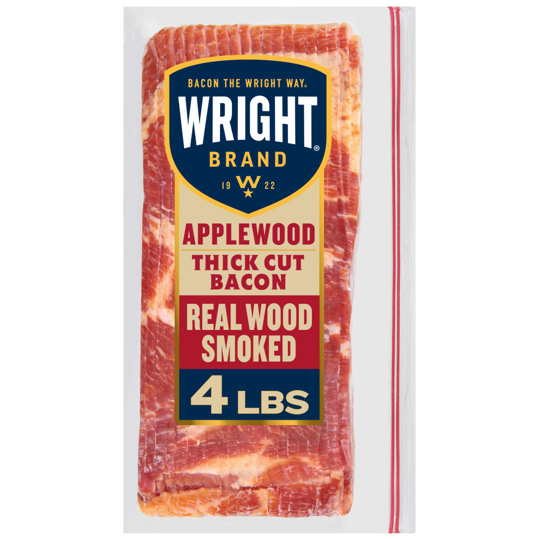 Wright Brand Applewood Real Wood Smoked Thick Cut Bacon, 64 oz Stack Pack