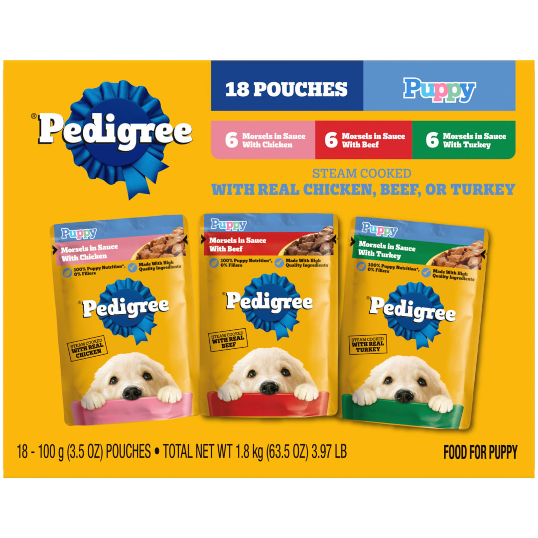 Pedigree Puppy Soft Wet Dog Food Variety Pack, 3.5 oz Pouches (18 Pack)