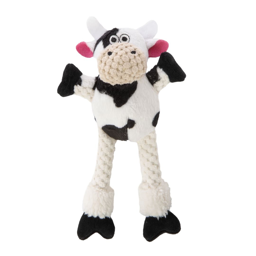 goDog Farm Friends Skinny Just For Me Cow Squeaky Dog Toy, Plush with Chew Guard Technology, Brown, Mini