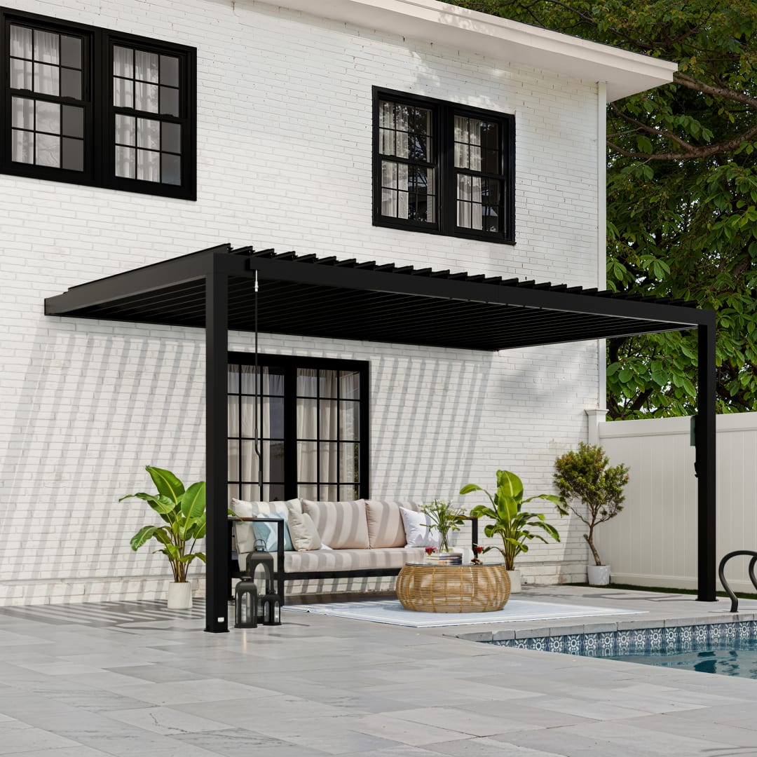 Evanston Wall Mounted Louvered Pergola-16x10