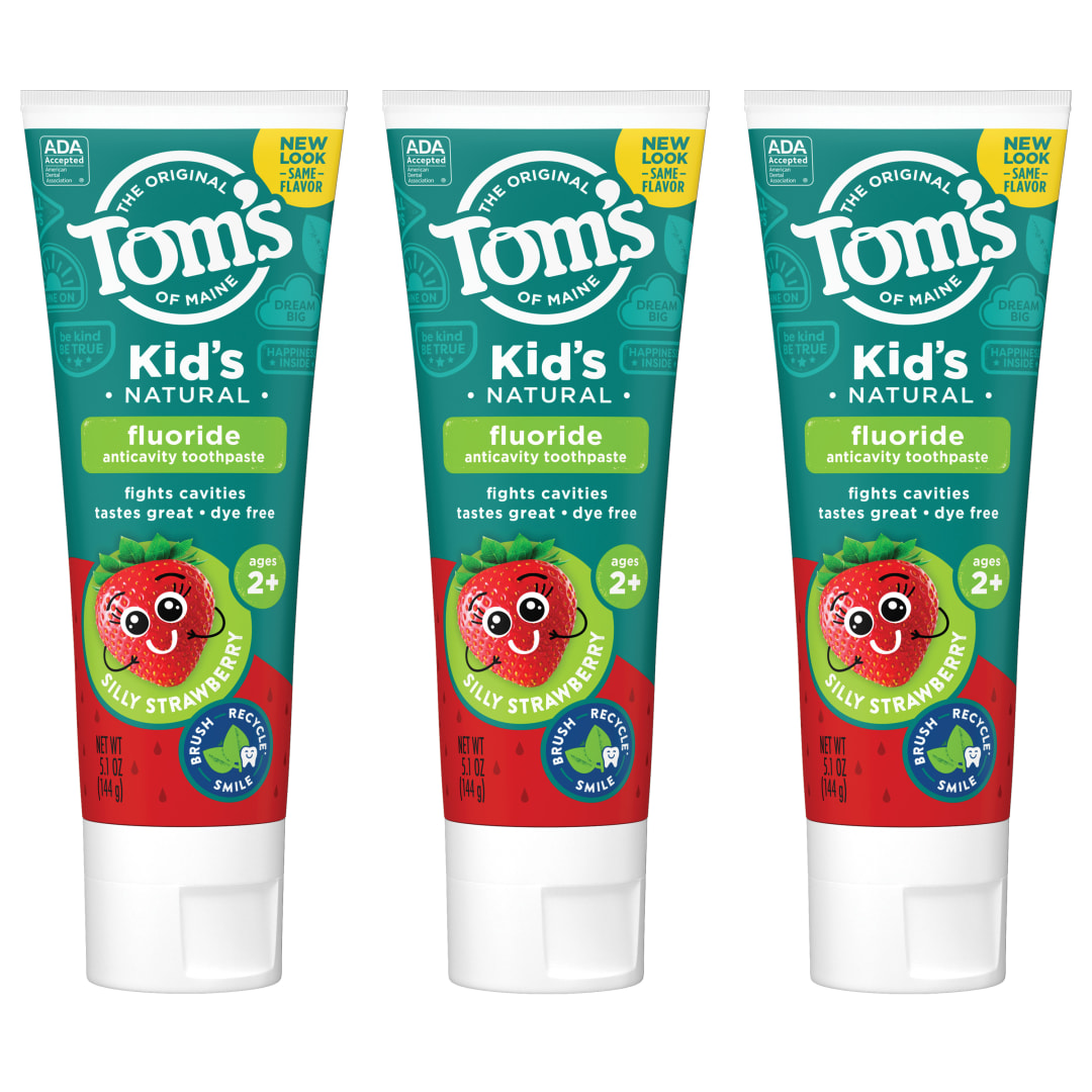 Tom's of Maine ADA Approved Fluoride Kids Toothpaste, Natural Toothpaste, Dye Free, No Artificial Preservatives, Silly Strawberry, 5.1 oz. 3-Pack (Packaging May Vary)