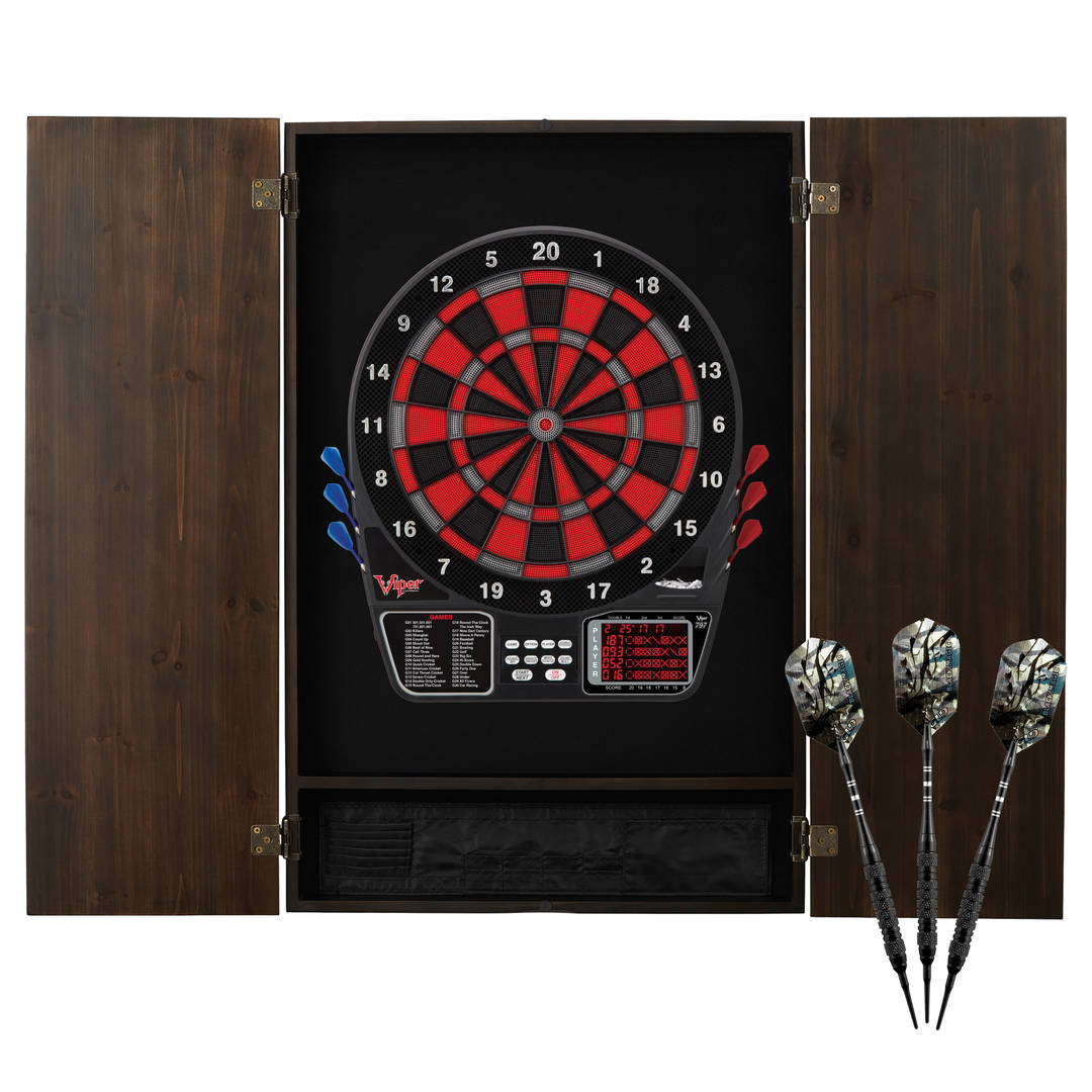 Viper Metropolitan Electronic Soft Tip Dartboard and Cabinet Bundle: Deluxe Set (797 Dartboard and Darts), Espresso Finish