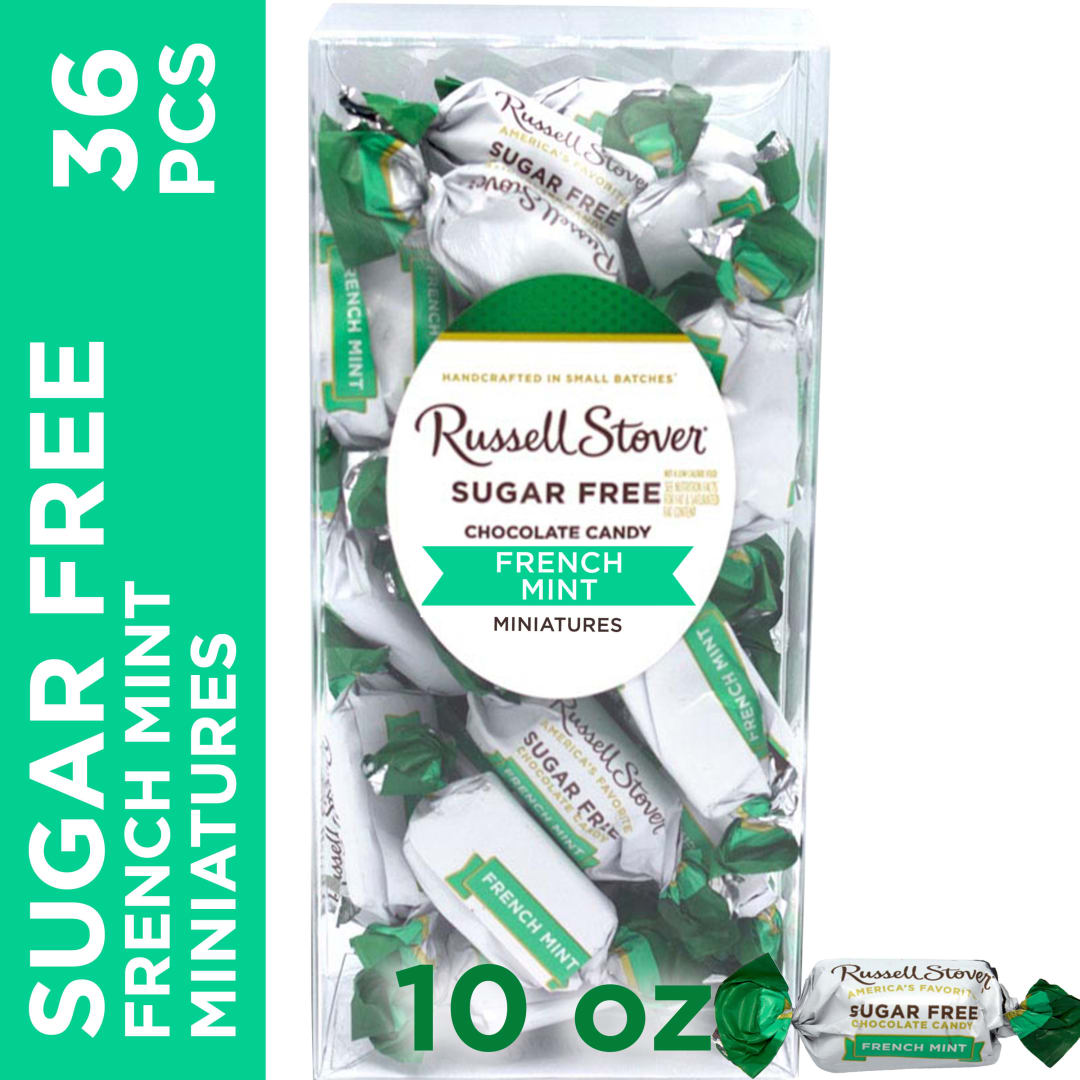 RUSSELL STOVER Sugar Free French Mint Chocolate Candy Miniatures, 10 oz. box