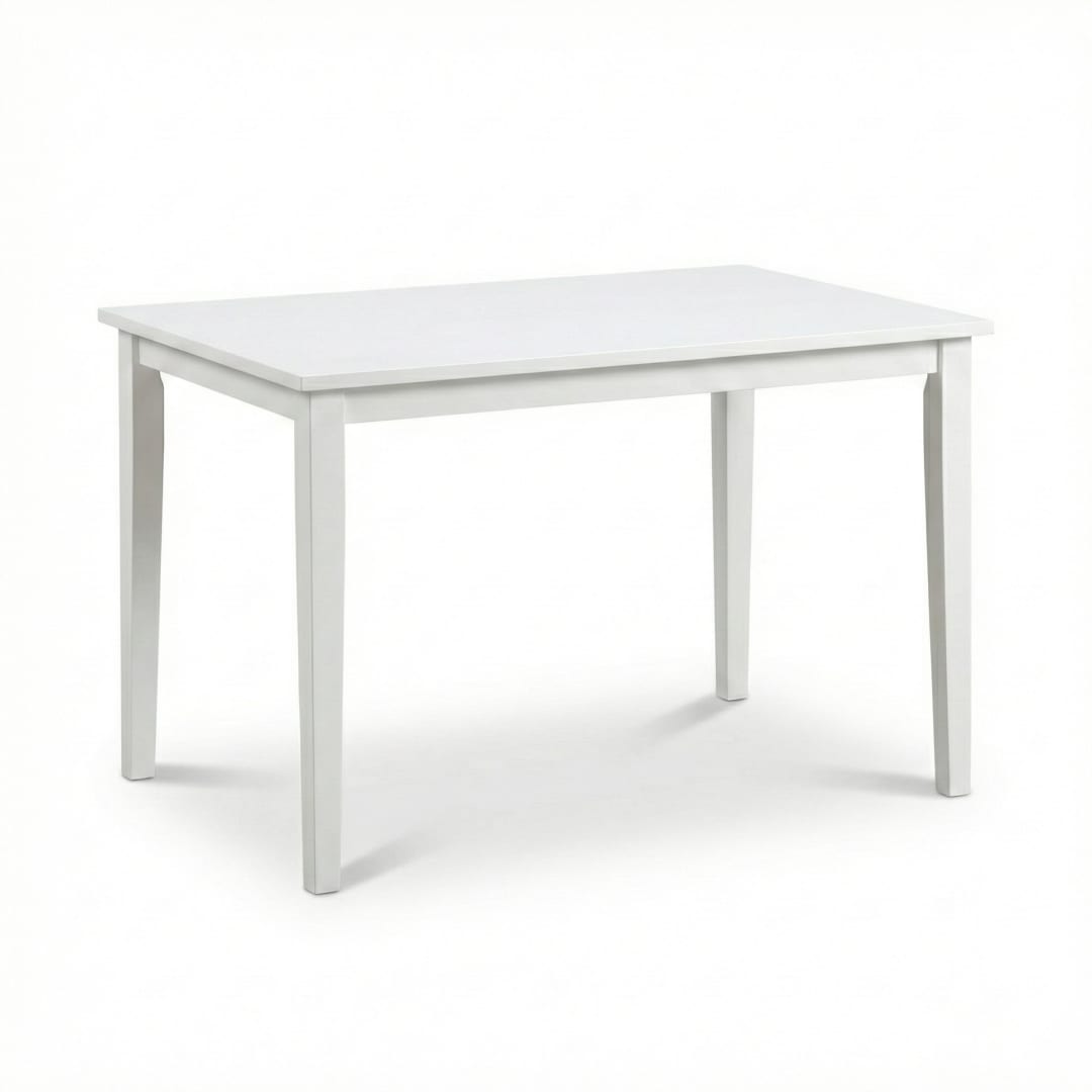 Modern 43.3 Inch Rectangular Dining Table, White Finish Solid Rubberwood