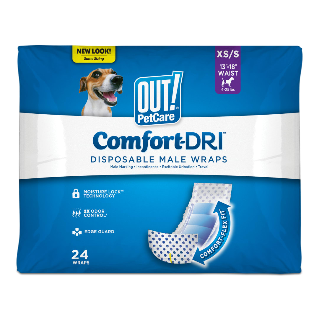 OUT! Pet Care Disposable Male Dog Wraps, Extra Small/Small, 24 Count
