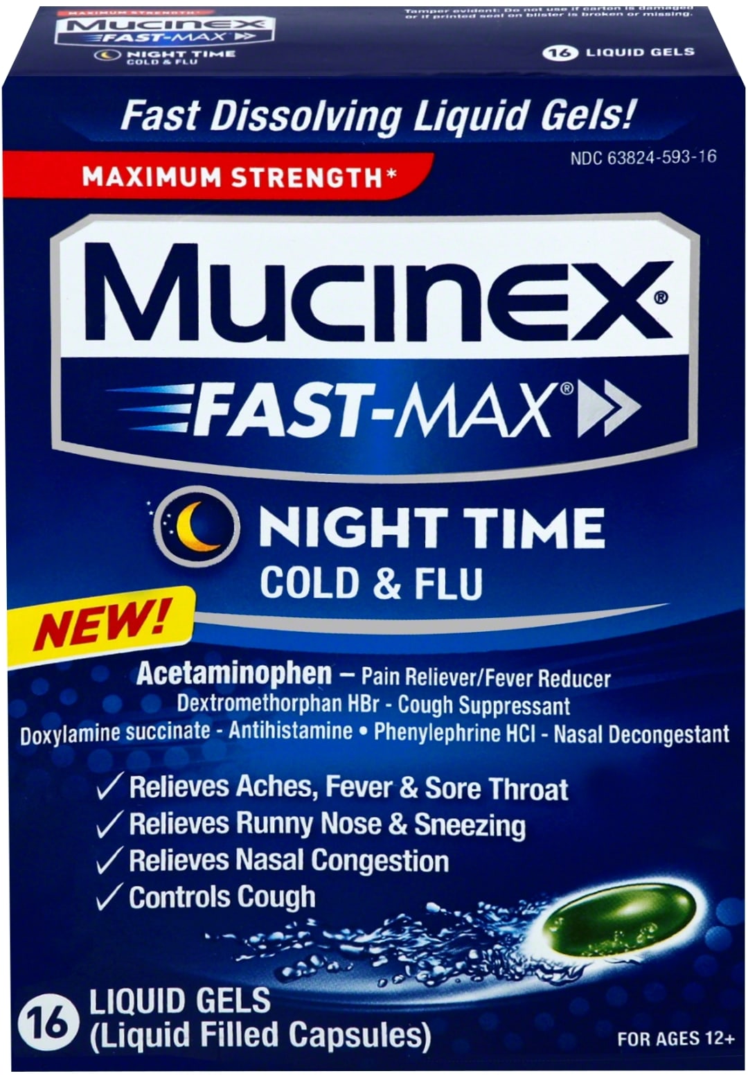 MUCINEX® FAST-MAX® Liquid Gels - Nighttime Cold & Flu 24/16 ct.
