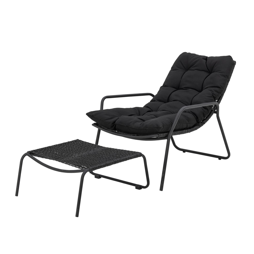 82059701 - Boel Deck Chair with Stool, Black, Iron STOCK: 43