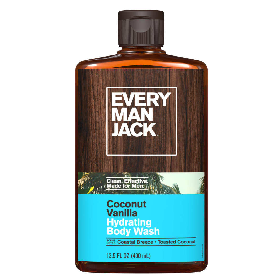 Every Man Jack Coconut Vanilla Hydrating Body Wash for Men, Naturally Derived, 13.5 fl. oz