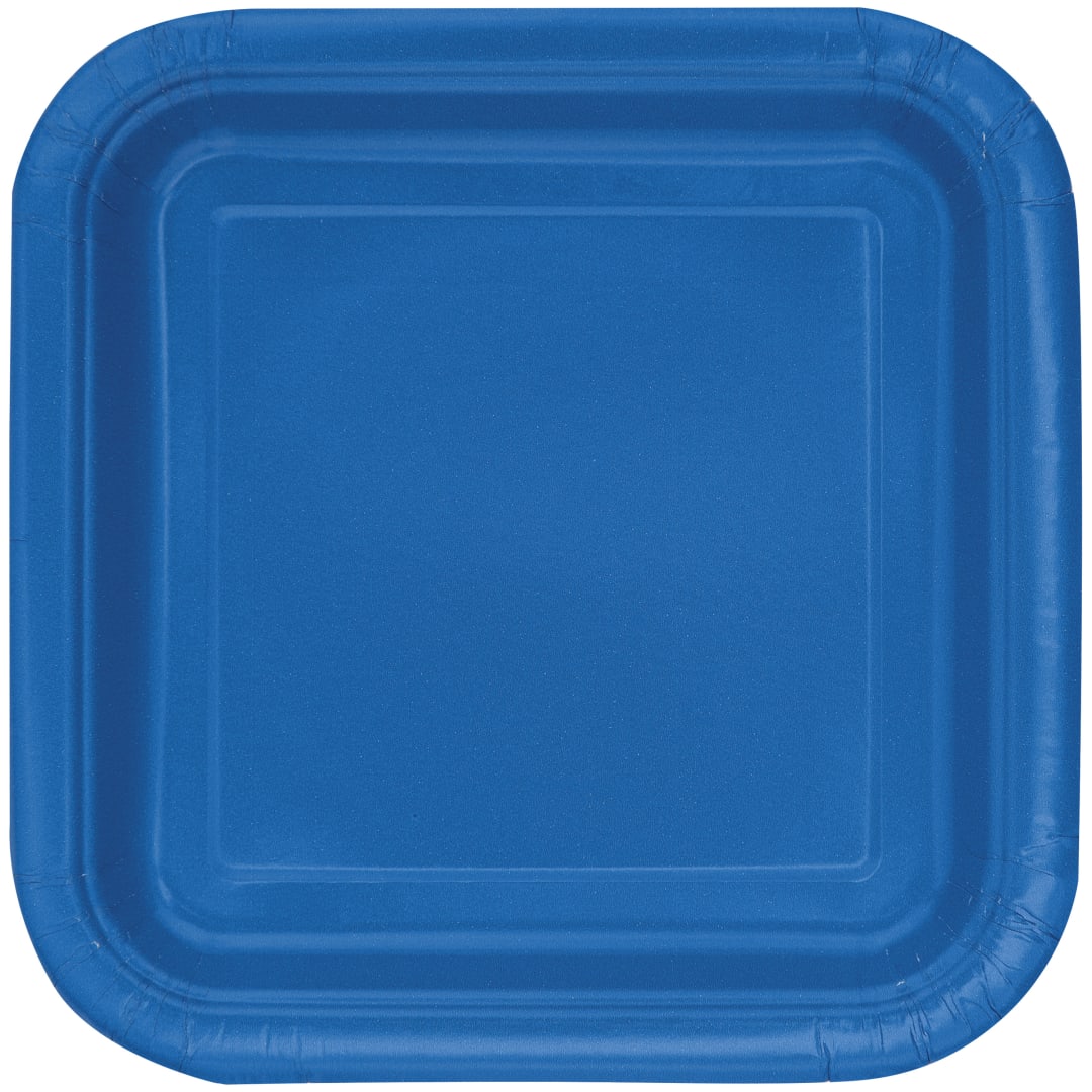 Royal Blue Solid Square 9" Dinner Plates, 14ct