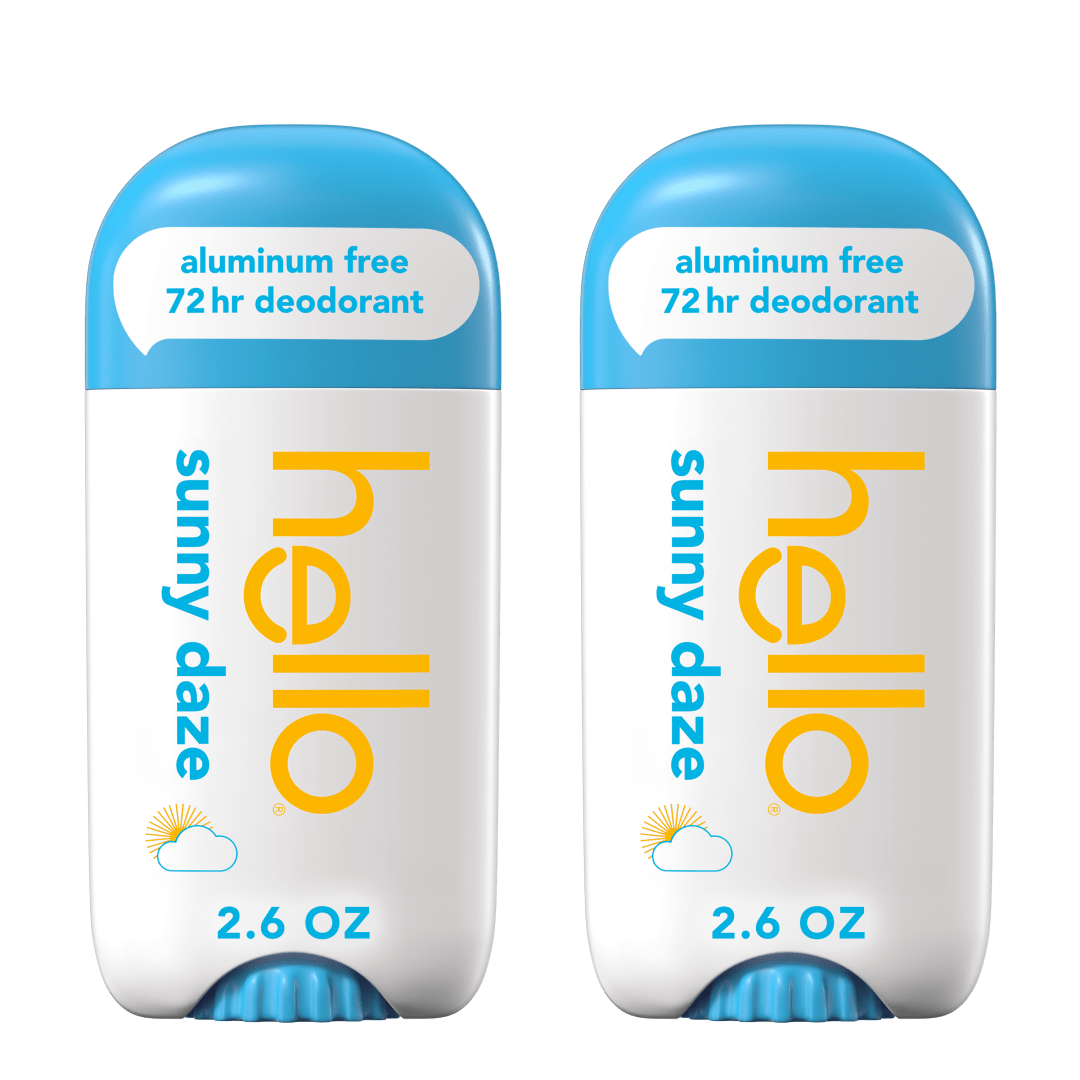 hello Sunny Daze Aluminum Free Deodorant for Women and Men, 72-Hour Deodorant, Only 9 Ingredients, Baking Soda Free, Enriched with Shea Butter, Vegan, 2.6 oz Stick Deodorant (2 Pack)
