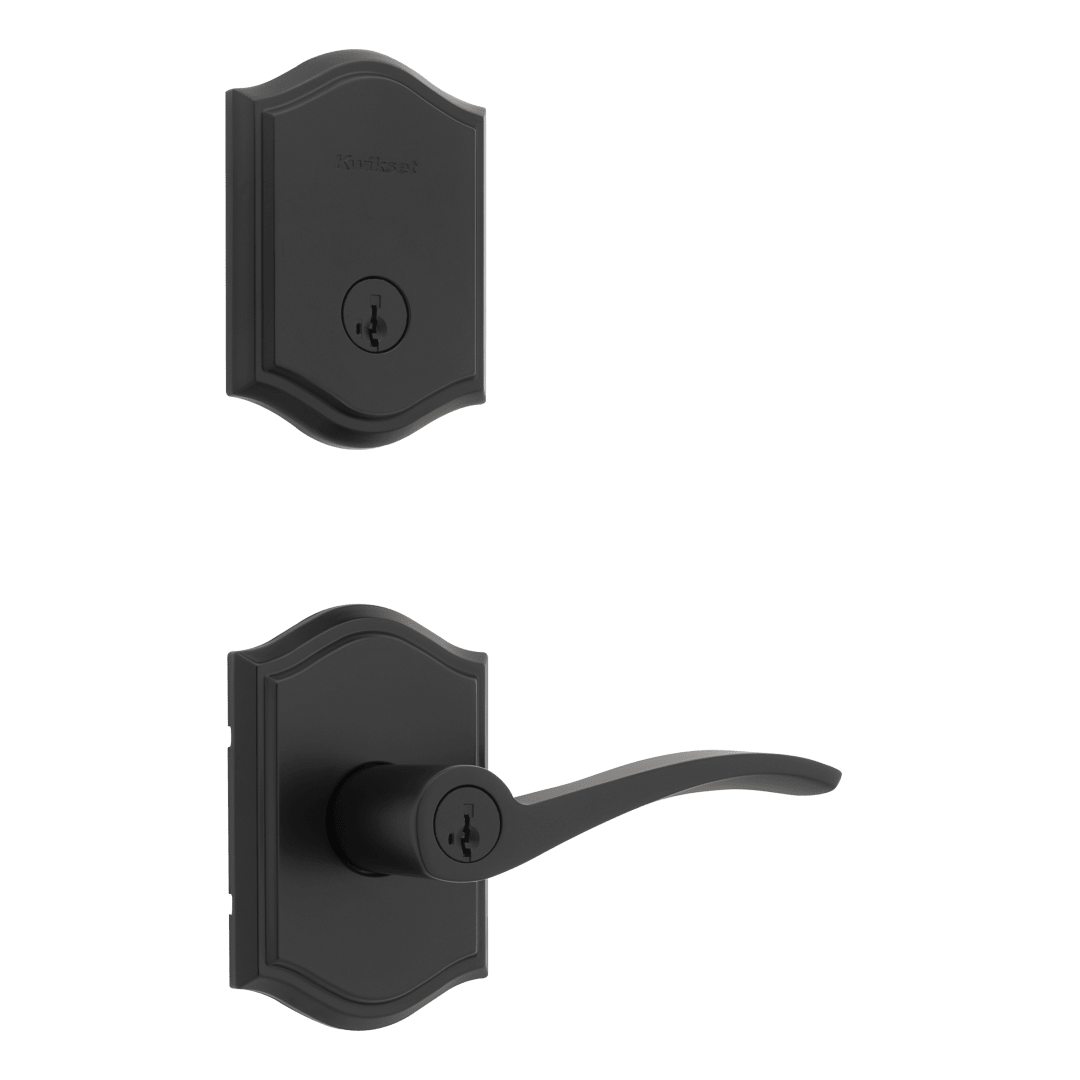 Sedona Arched Keyed Entry Doorknob with Deadbolt Combo Pack in Matte Black featuring SmartKet Security