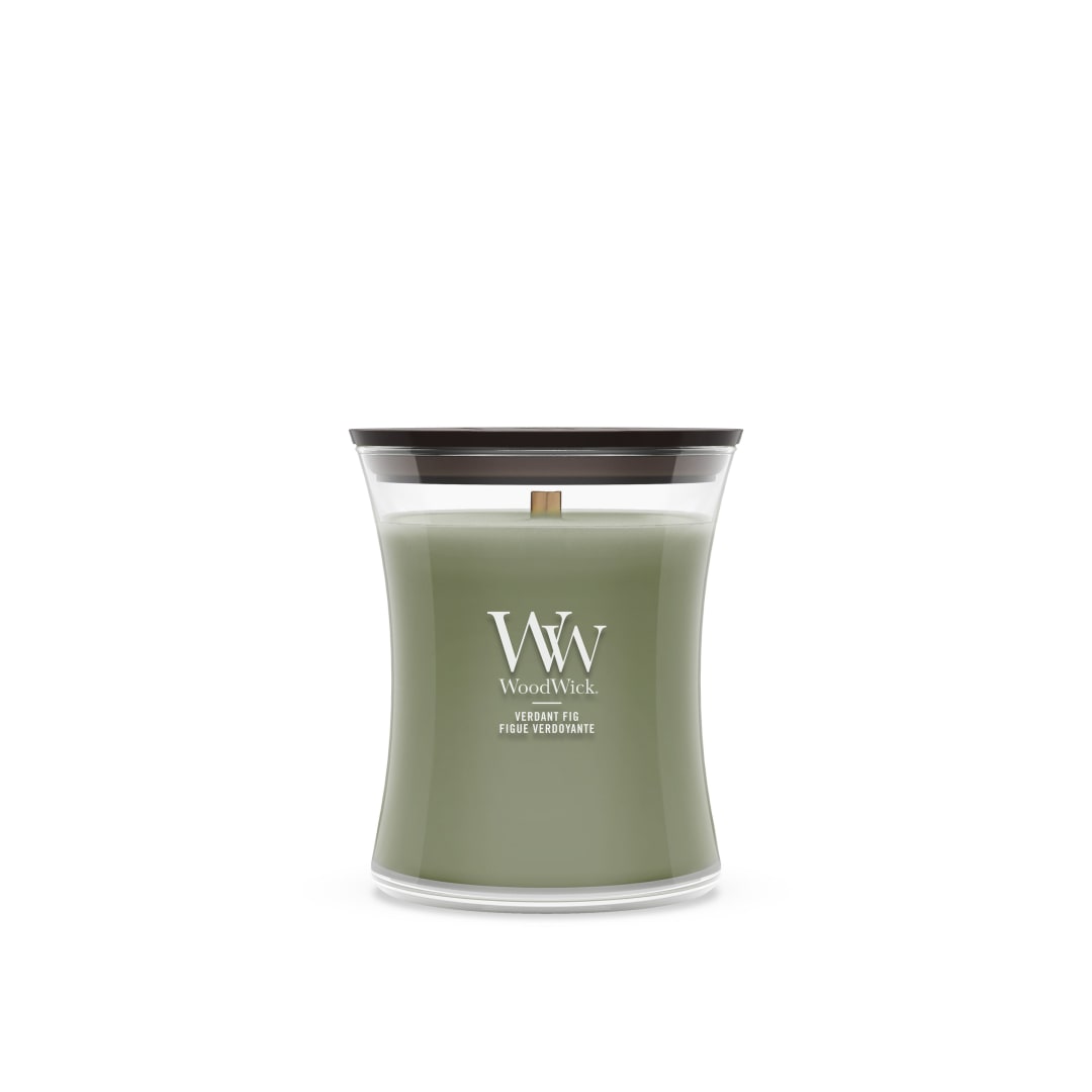 WoodWick Vela perfumada | Vela de tamaño mediano en forma de reloj de arena | Verdant Fig | Regalos perfectos para mujeres