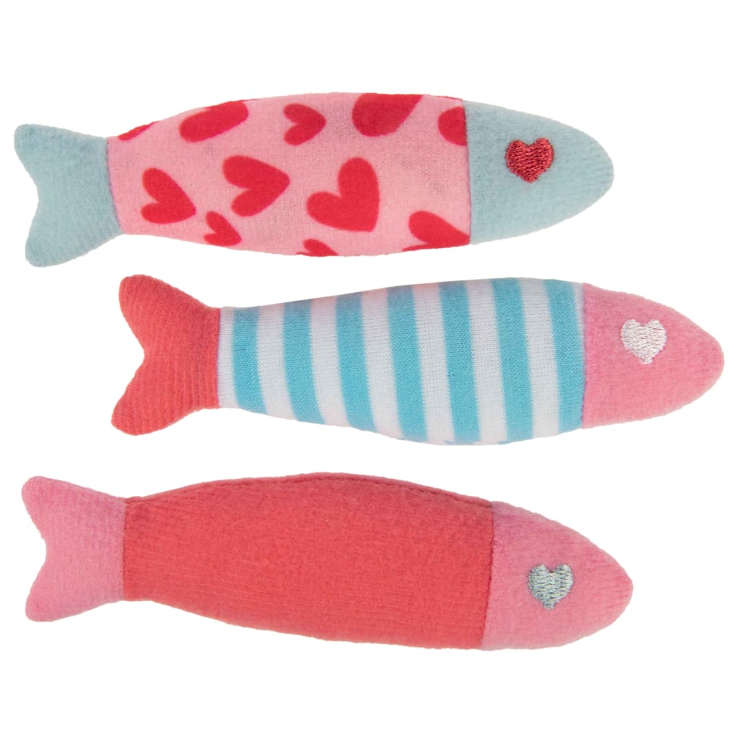 SmartyKat Catnip Fish (Set of 3) Valentine's Plush Crinkle Catnip Cat Toys