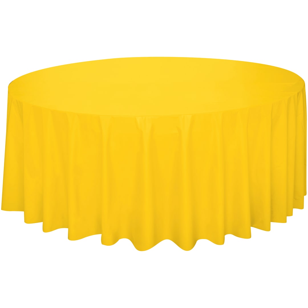 Sunshine Yellow Solid Round Plastic Table Cover, 84"