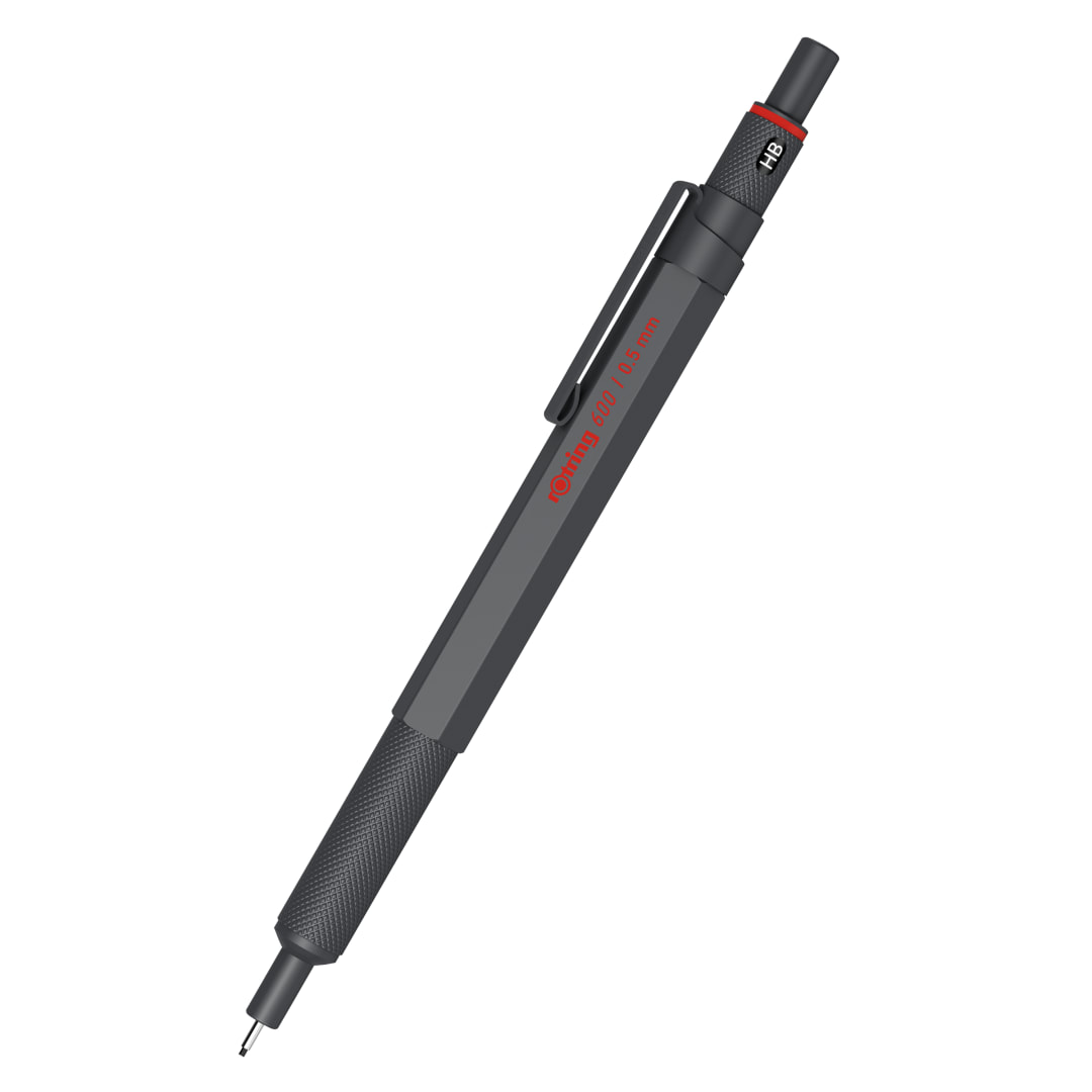 rOtring 600 Mechanical Pencil | HB Lead, 0.5 mm | All-Metal Body Propelling Pencil | Dark Stone | Non-Slip Knurled Grip & Hexagonal Barrel