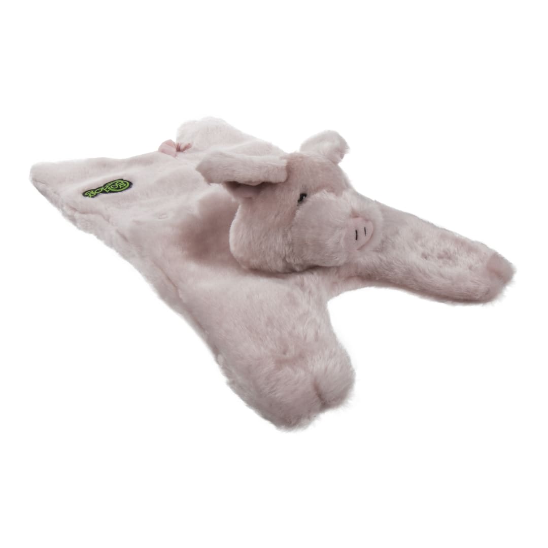 goDog Barnyard Buddies Pig Squeaky Plush Flattie Dog Toy with Chew Guard Technology, Pink, Large