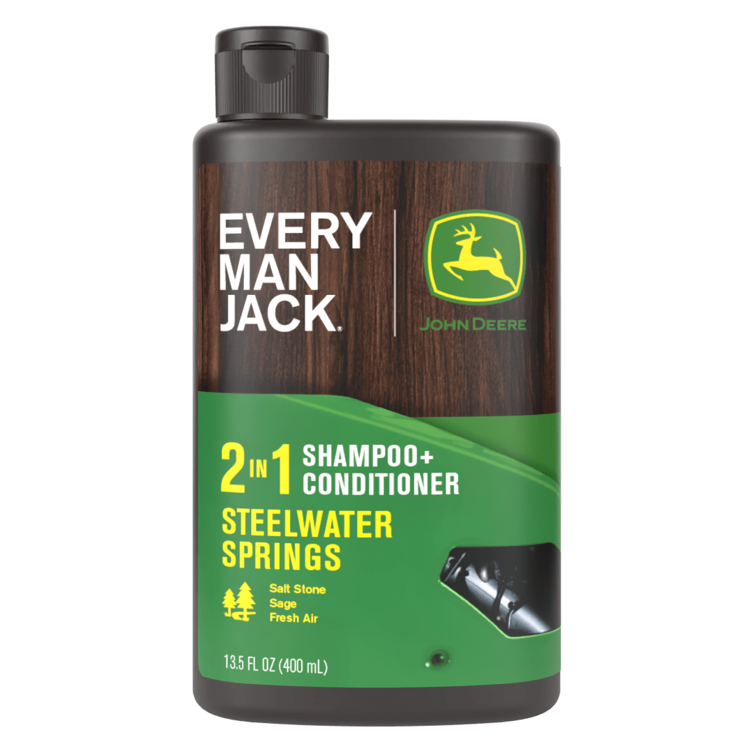 Every Man Jack Limited Edition John Deere Collection, 2-in-1 Men's Shampoo and Conditioner, Steelwater Springs scent, 13.5 oz