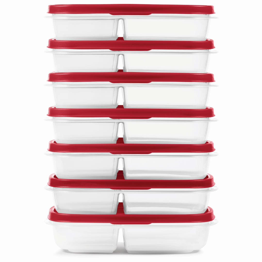 Rubbermaid® EasyFindLids™ Meal Prep Containers, 3 Compartments, 5.1 Cup, 7 Pack
