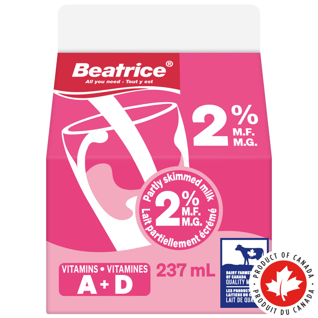 Beatrice Partly Skimmed Milk 2%, 237mL