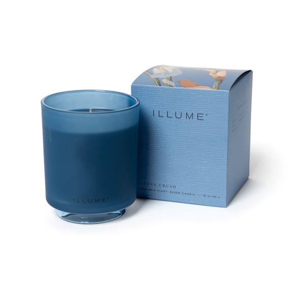 4537534300 - Citrus Crush Box Glass Candle, Blue, STOCK: 37