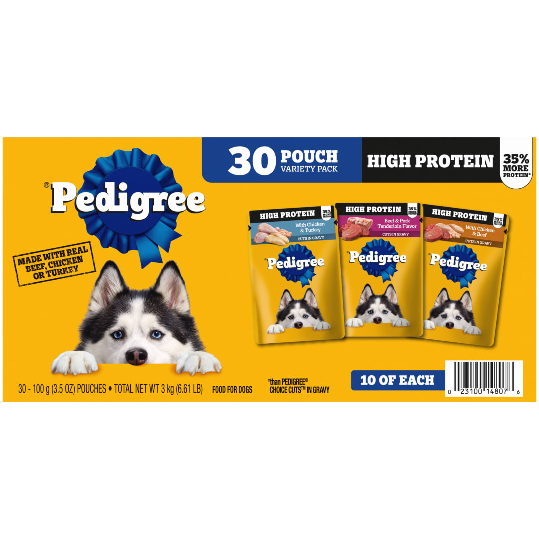 Pedigree High Protein Adult Soft Wet Dog Food Variety Pack, 3.5 oz Pouches (30 Pack)