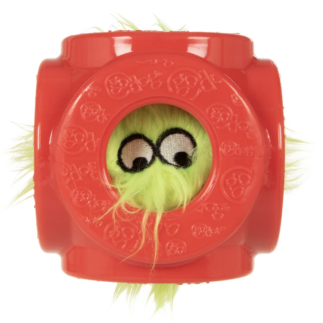 goDog Holiday Collection goDog Cage Ball 2-in-1 Dog Toy with goDog Furballz Plush Squeaky Dog Toy, Small, Red