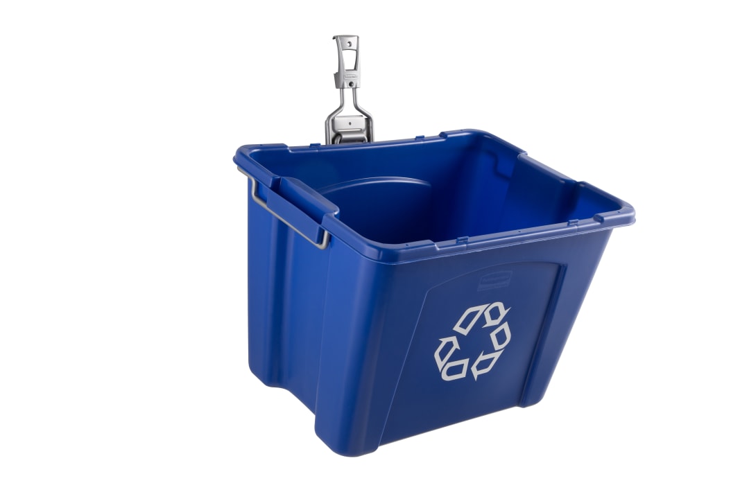 Rubbermaid Garage Fasttrack Recycling Bin Wall Mounted Recycling System Holds up to 50 pounds Blue/Satin Nickel for Home/Garage