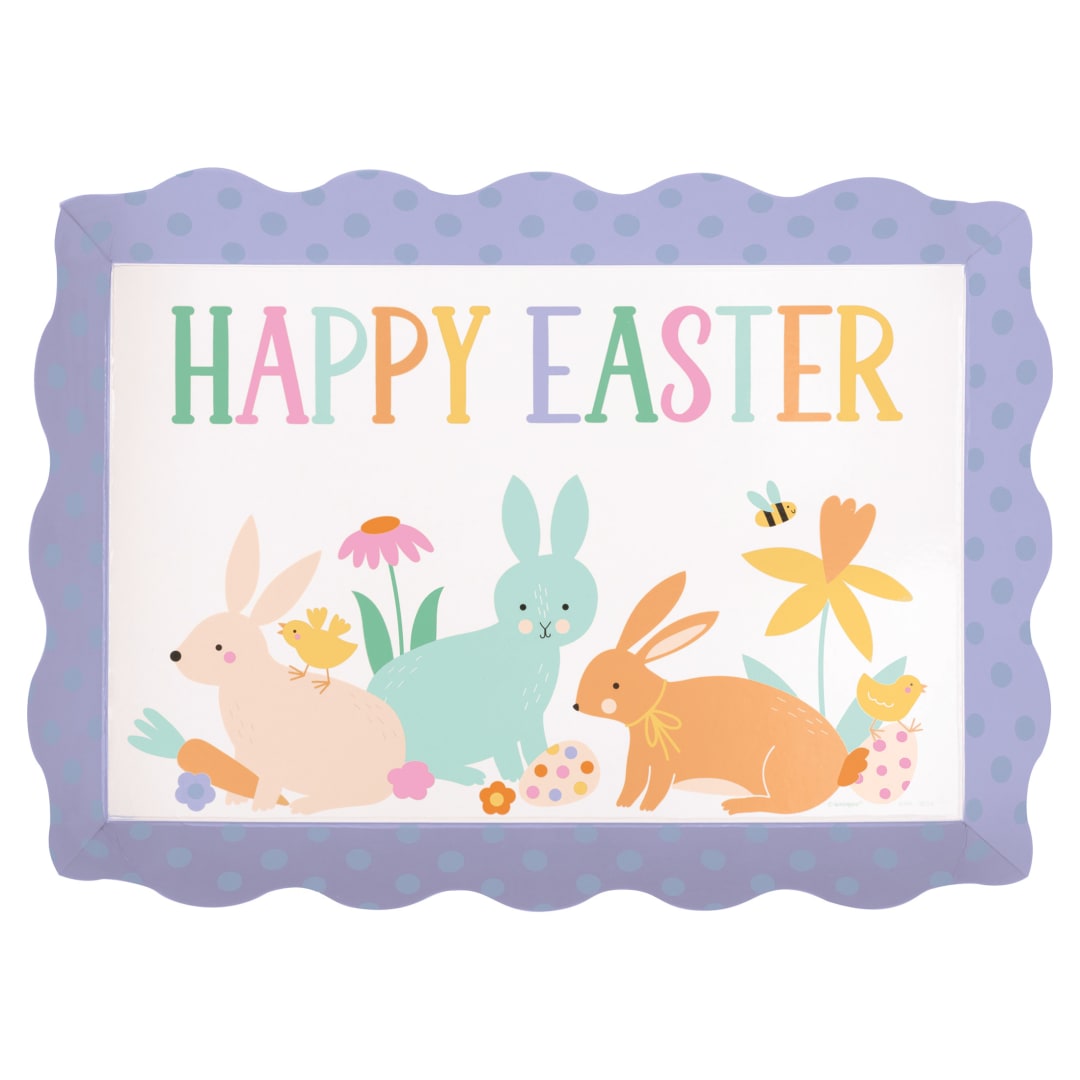Playful Easter "Happy Easter" Scalloped Edge Paperboard Serving Tray