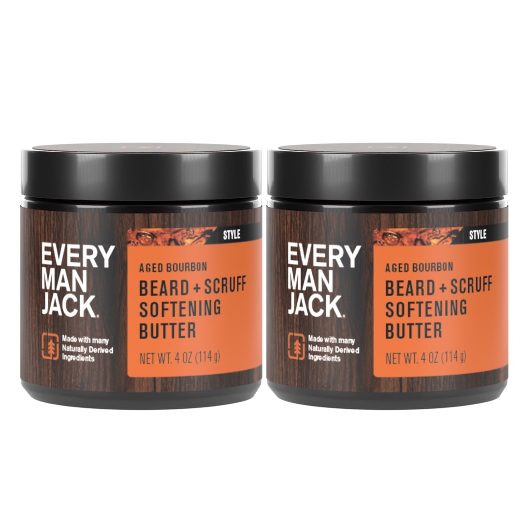 Every Man Jack Beard Butter- Aged Bourbon Fragrance - Hydrates and Styles Dry, Unruly Beards While Relieving Itch - Naturally Derived with Shea Butter and Coconut Oil - 4-ounce (2 Pack)