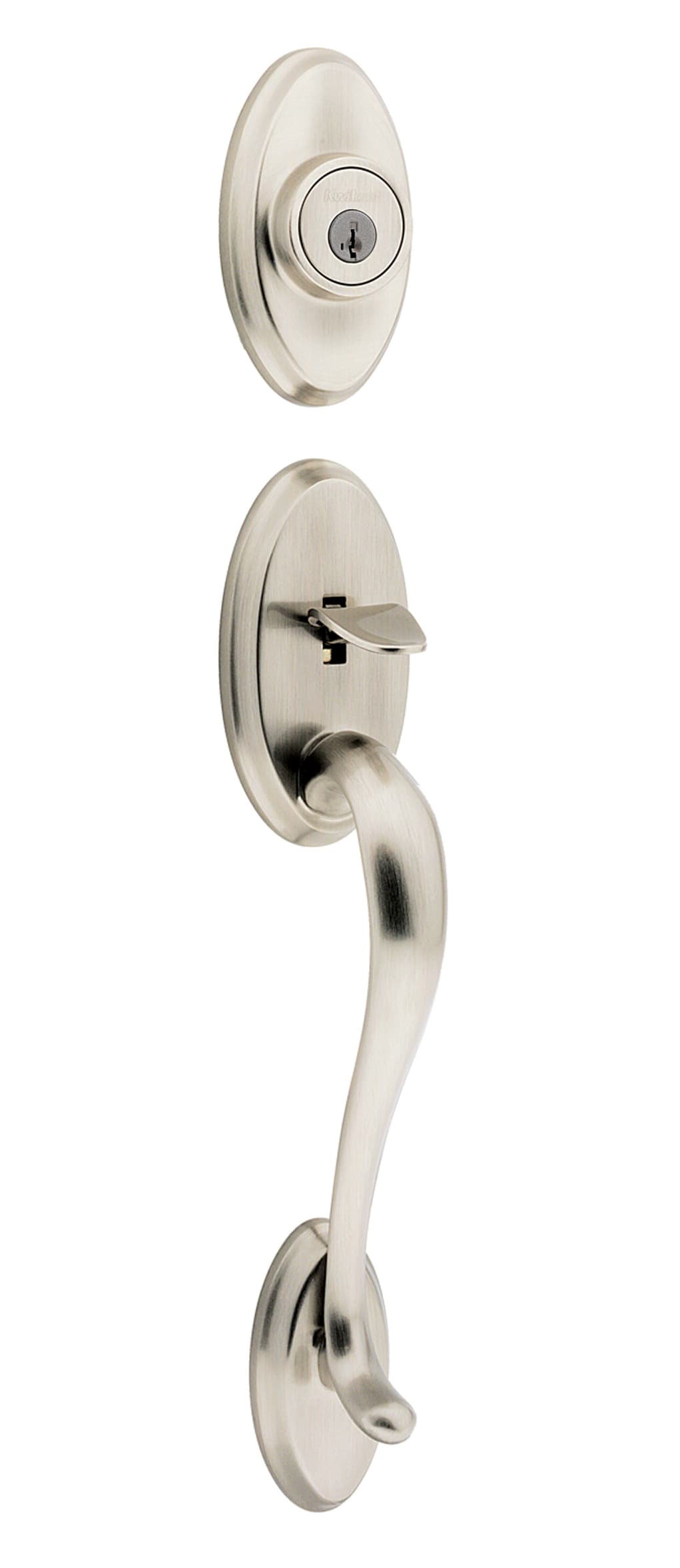 Shelburne Single Cylinder Exterior Only Handleset featuring SmartKey Security™ in Satin Nickel