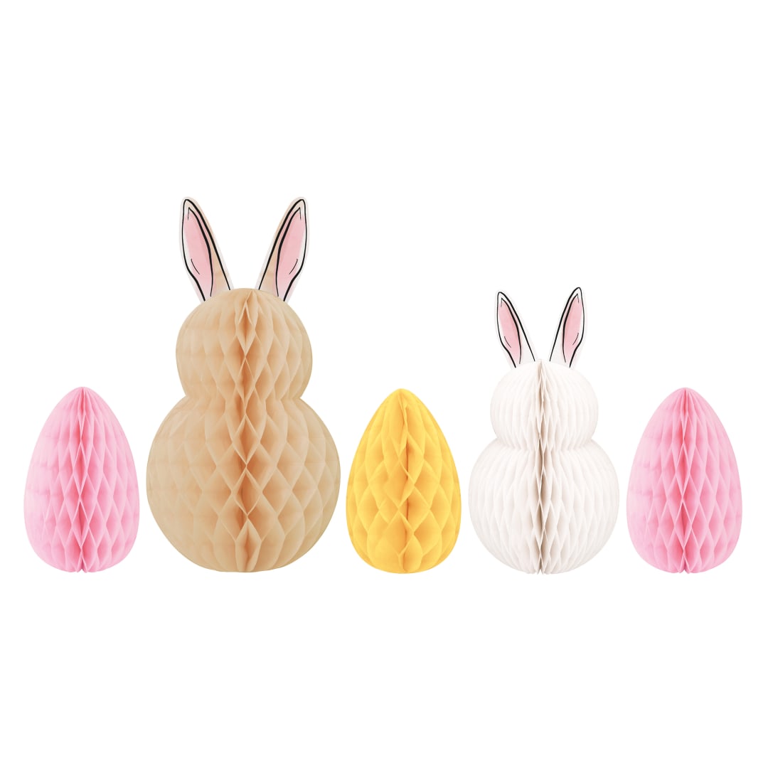 Bunny &amp; Easter Egg Honeycomb Centerpiece Decorations, 5pc