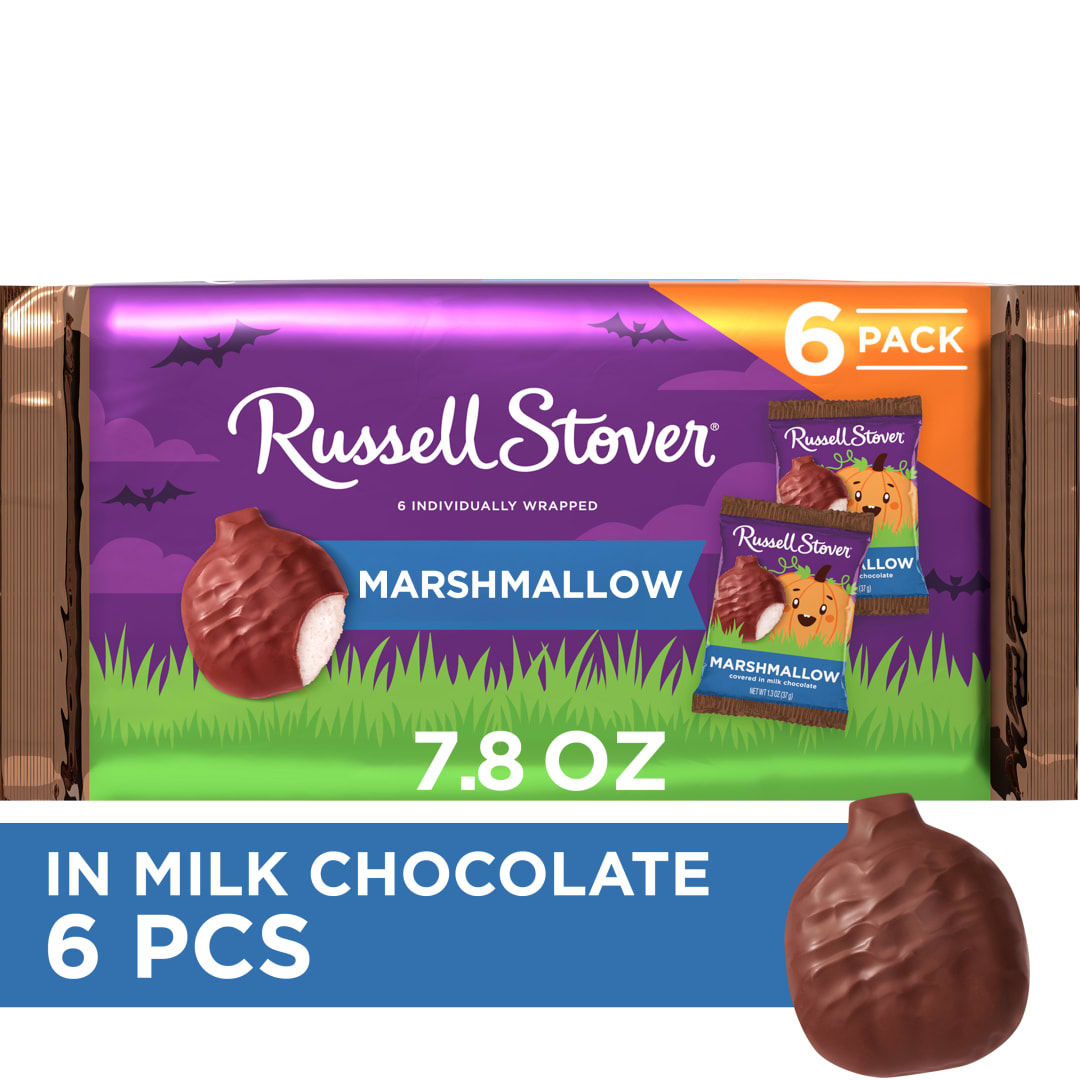 RUSSELL STOVER Halloween Milk Chocolate Marshmallow Candy Bar Pumpkin 6 Pack, 7.8 oz.
