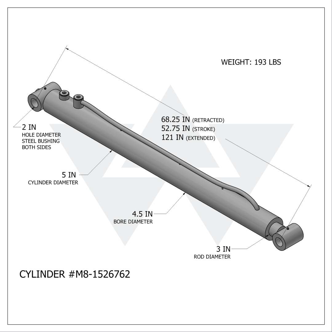 Wastebuilt® Replacement for McNeilus Hydraulic Pivot Cylinder (4.5" X 3" X 52.75")