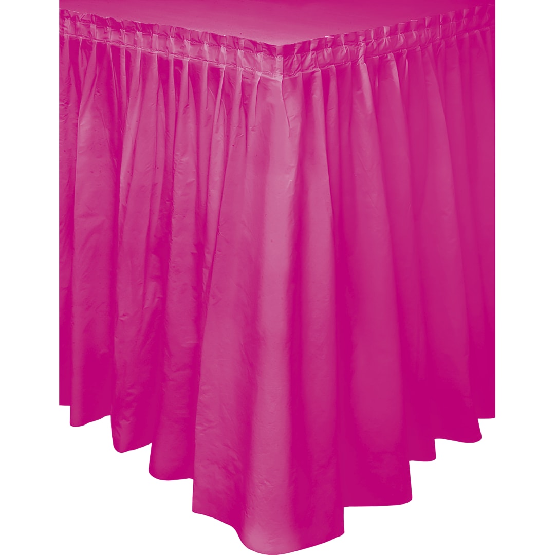 Neon Pink Solid Plastic Table Skirt, 29" x 21 ft