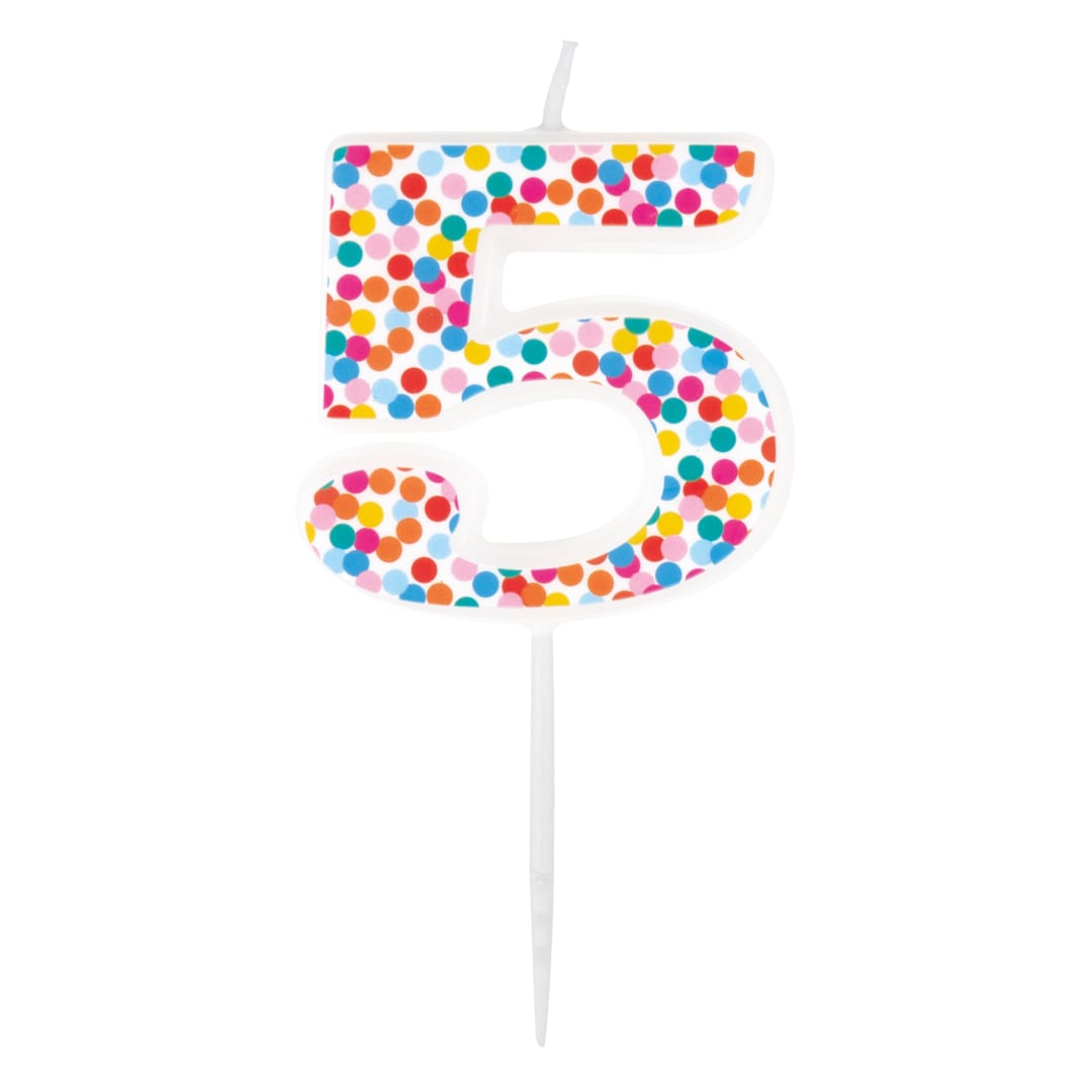 Packed Party Number 5 Confetti Patterned White Pick Birthday Candle