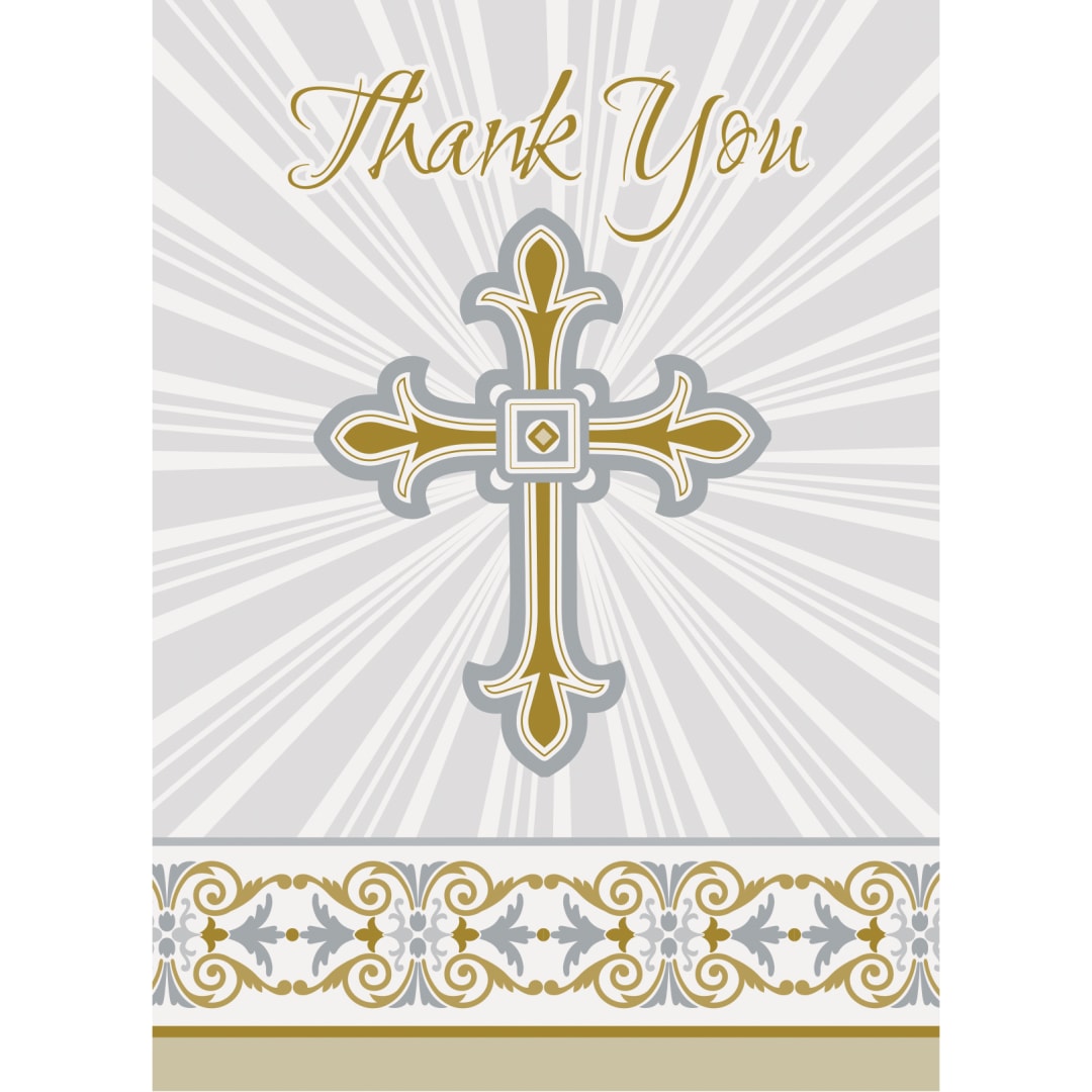 Gold &amp; Silver Radiant Cross Thank You Notes, 8ct