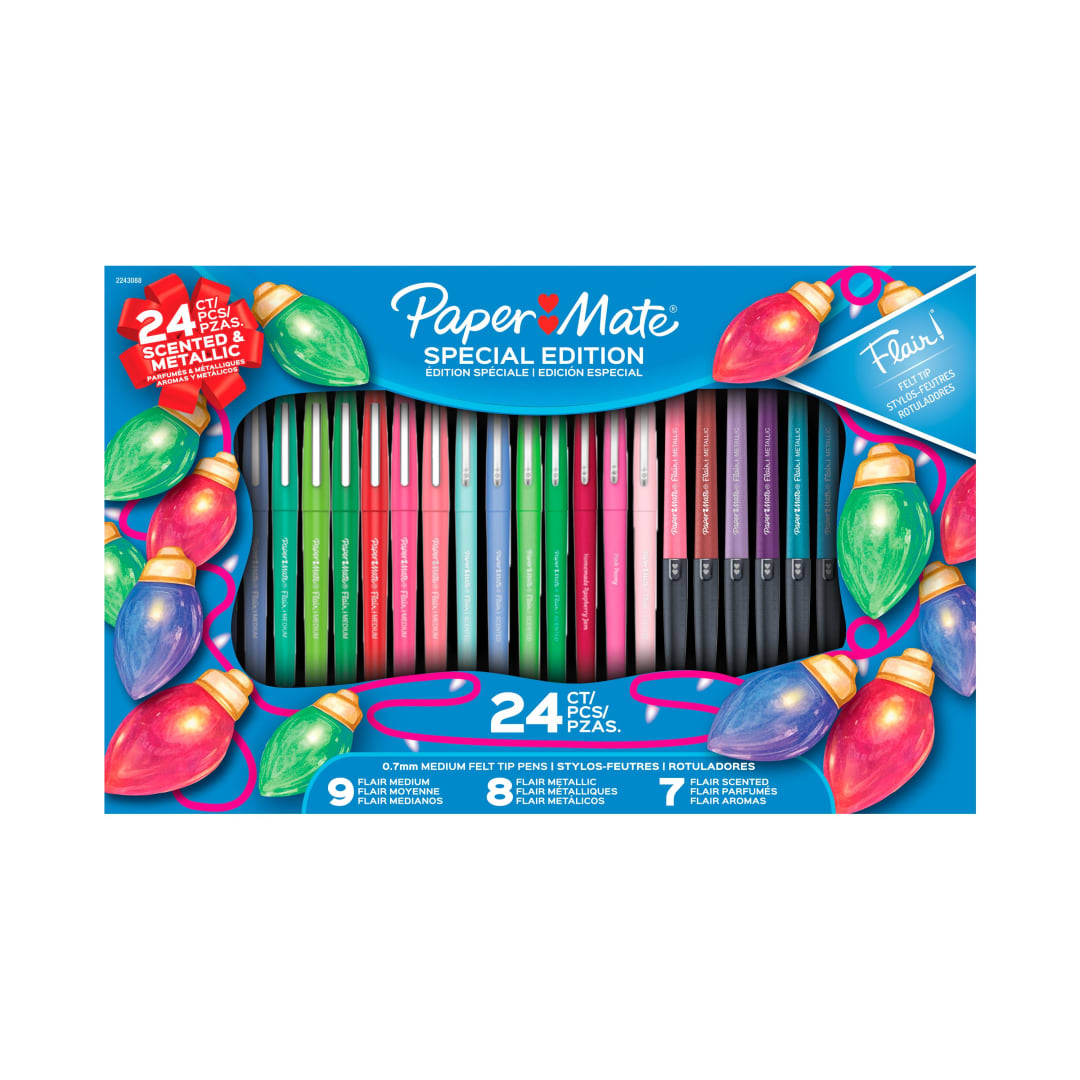 Paper Mate Flair Felt Tip Pens, Special Edition, Featuring Flair Medium and Scented Pens, Medium Point (0.7 mm), Assorted, 24 Count