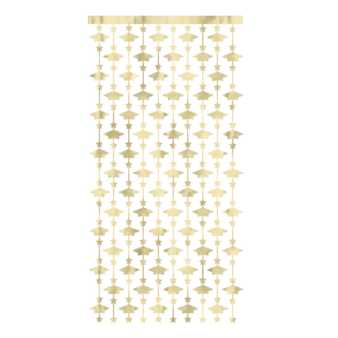 Golden Star Graduation Grad Caps Foil Photo Backdrop, 39" x 79"