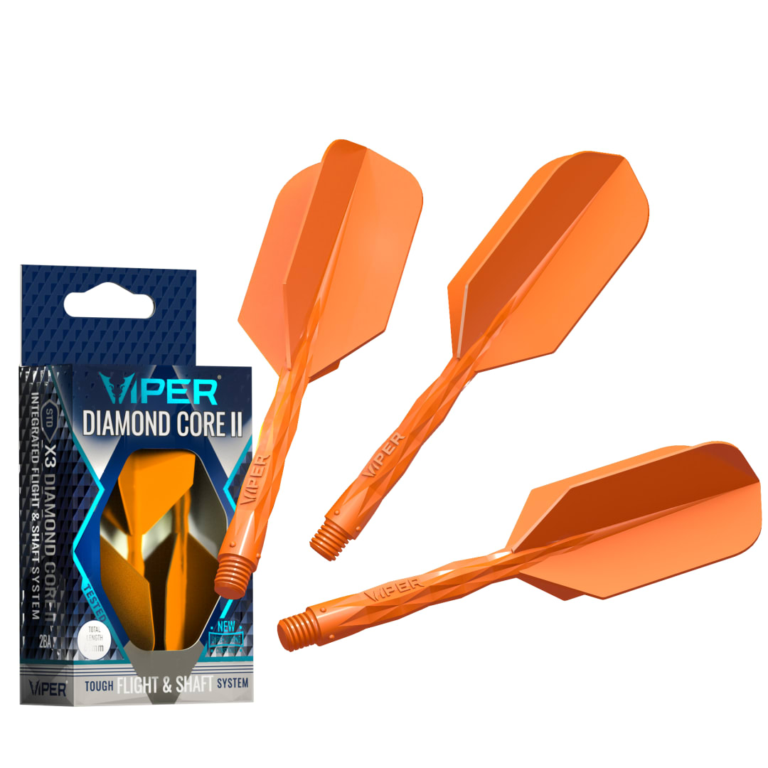 Viper Diamond Core II Integrated Dart Flight & Shaft System - Medium Shaft, Slim Flight - Neon Orange