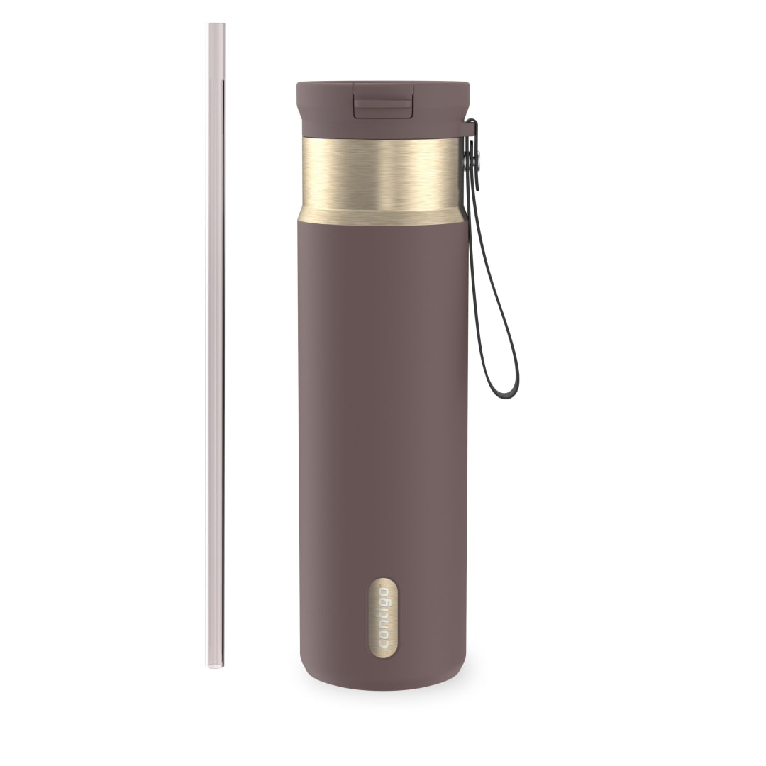 Contigo SnapSeal Insulated Stainless Steel Water Bottle with Straw and Carrying Strap, 24 oz (710 ml)