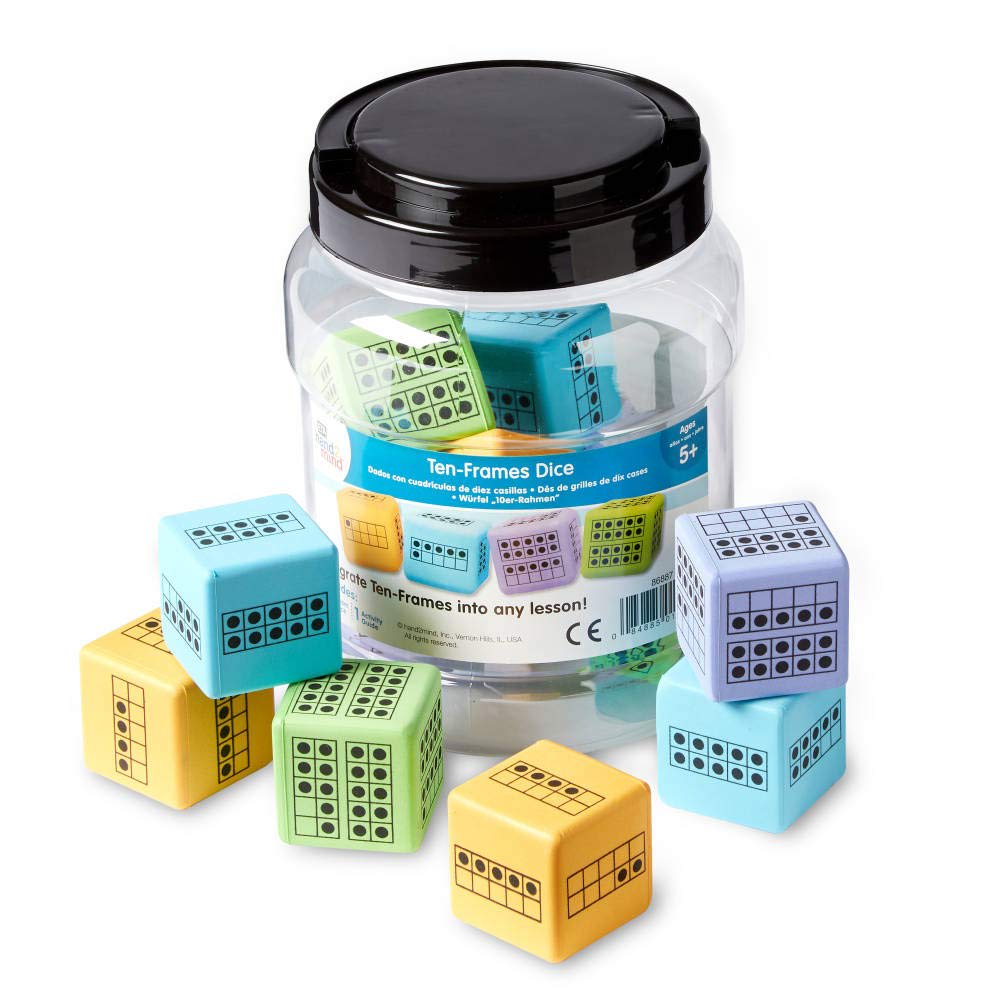DICE, TEN-FRAMES, FOAM 4 COLORS, SET/12
