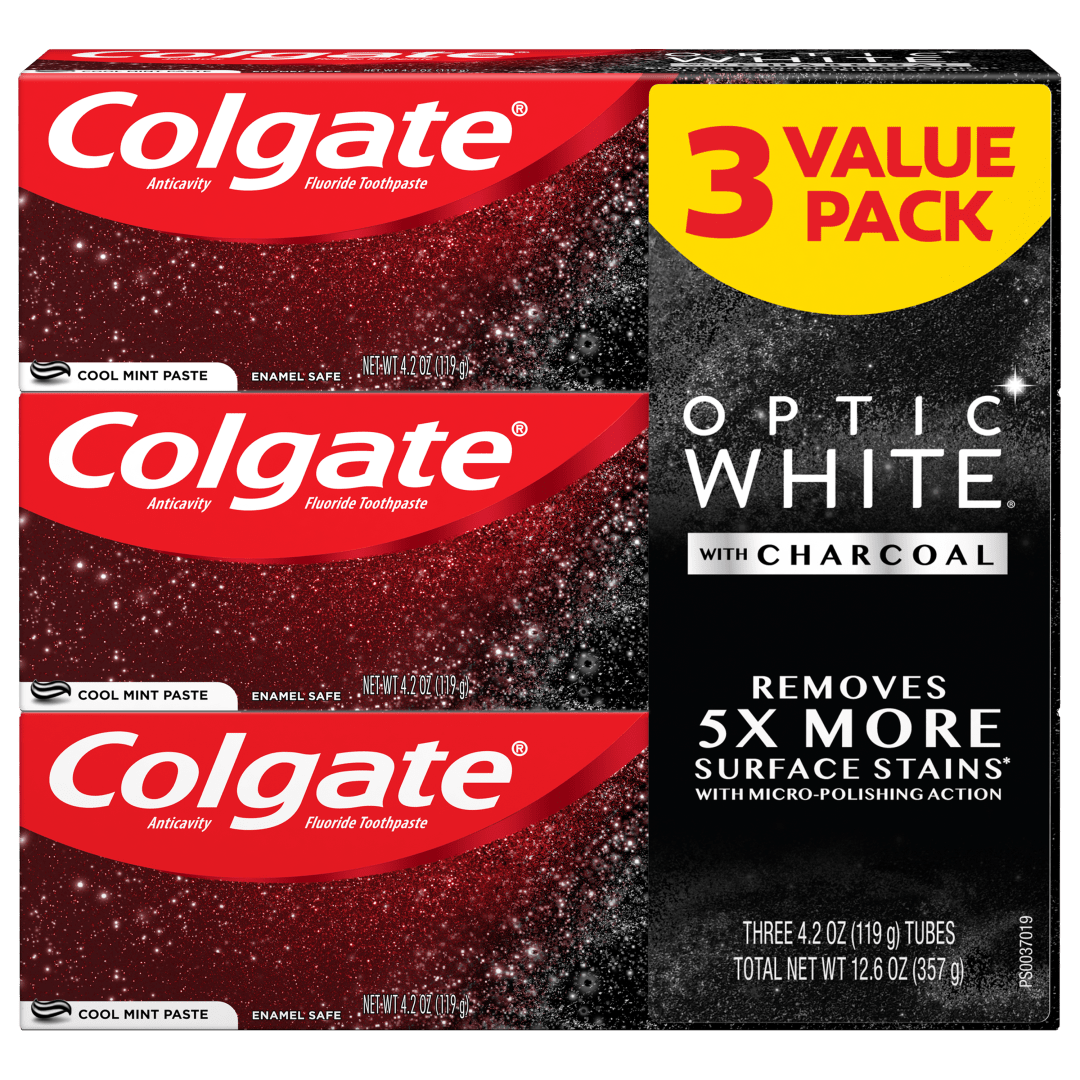 Colgate Optic White with Charcoal Toothpaste, Cool Mint, 4.2 Oz, 3 Pack